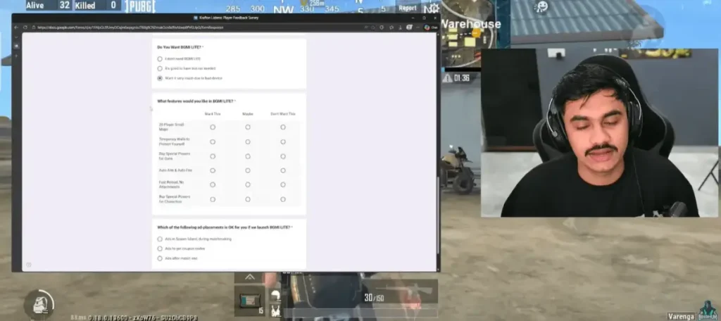 BGMI Lite Survey 2026 question asking if players want BGMI Lite version