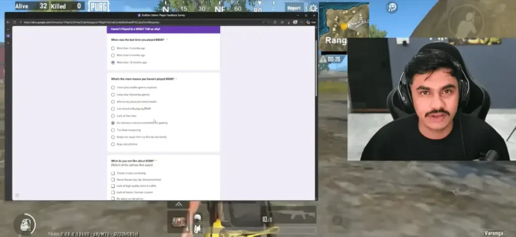 BGMI Lite Survey 2026 question asking main reason for not playing BGMI