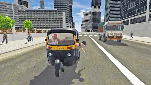 Indian GTA Android gameplay showing police Bolero chasing auto rickshaw in city traffic
