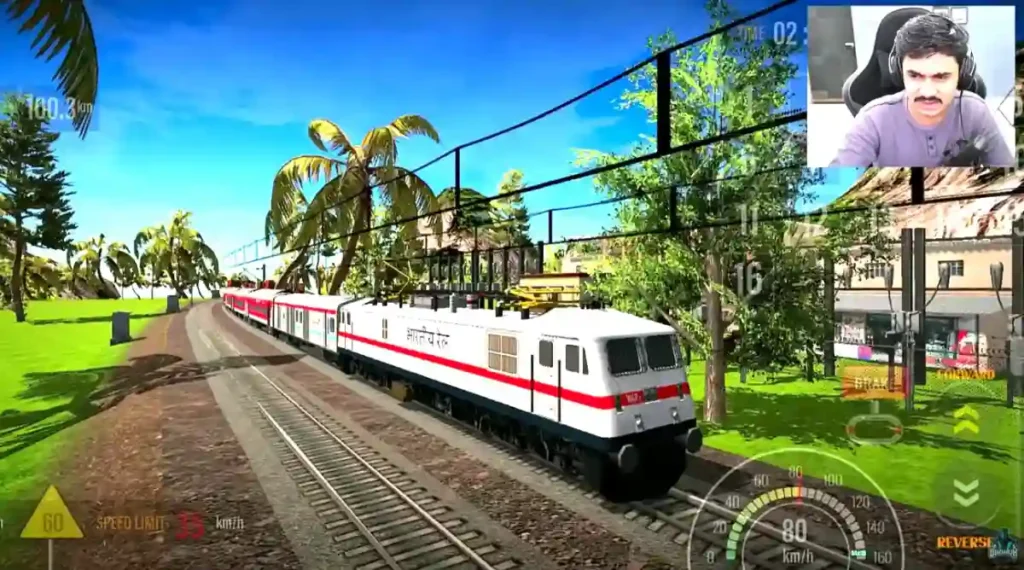indian railway simulator 2024 gameplay showing modern electric loco running on railway track