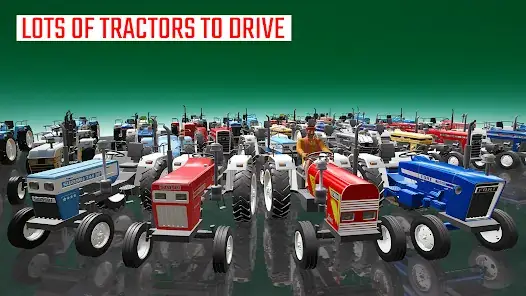 Indian Tractor Pro Simulation Android gameplay showing multiple tractors lineup with realistic graphics