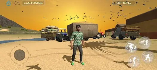 Indian Vehicle Simulator 3D tractor farming gameplay showing plowing mechanics and realistic field work on Android