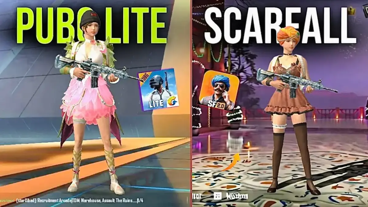 PUBG Mobile Lite vs ScarFall 2.0 battle royale character comparison gameplay