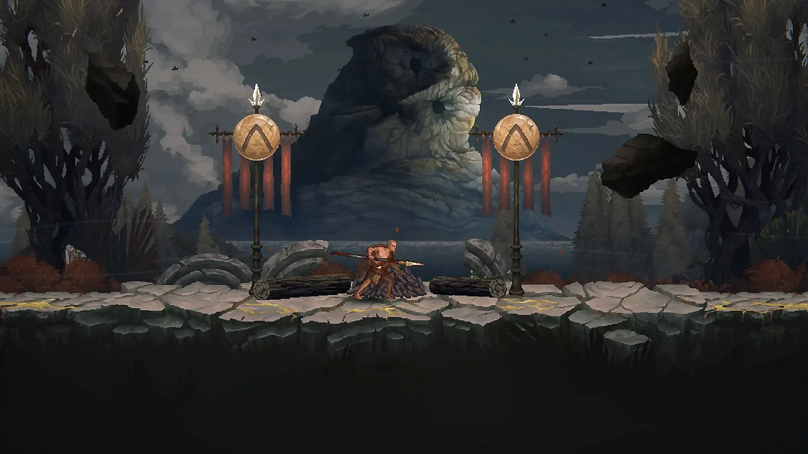 War Sons of Sparta PS5 gameplay showing young Kratos in a 2D Greek setting with spear combat