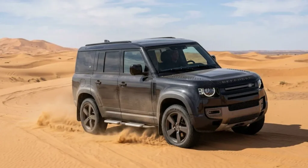 Defender Car Game SUV driving through muddy offroad forest terrain