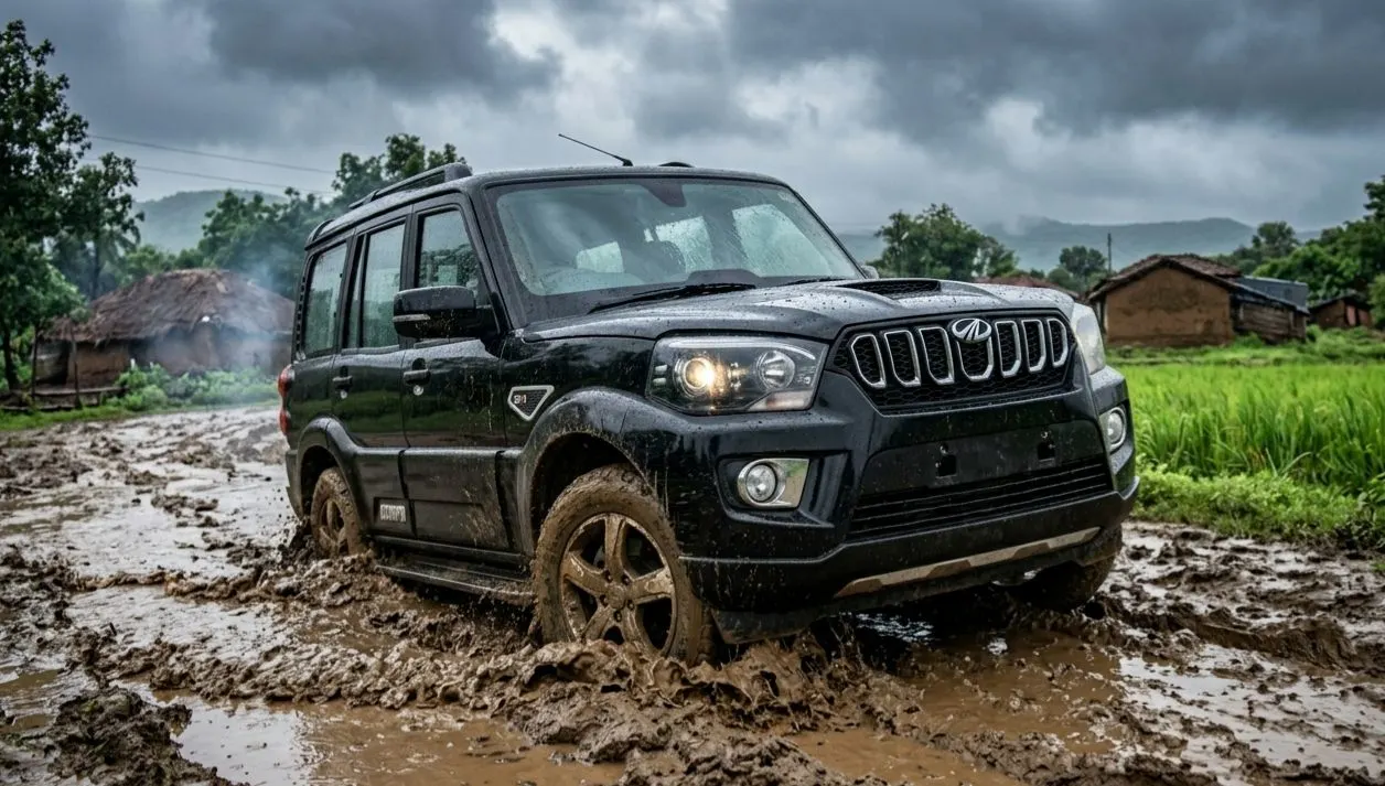 Scorpio S11 Game SUV driving on Indian highway road